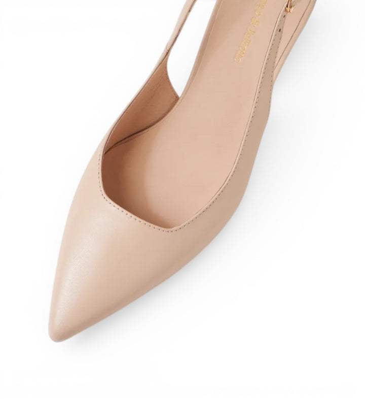 House of Florian Linly Nude pointed-toe slingback heels in smooth leather with a low heel.