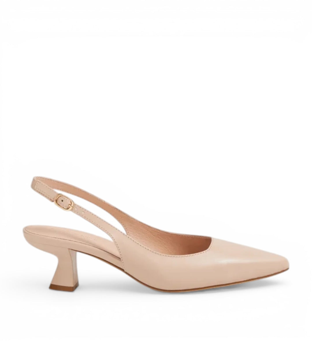 House of Florian Linly Nude leather slingback heels with pointed toe and sculpted heel.