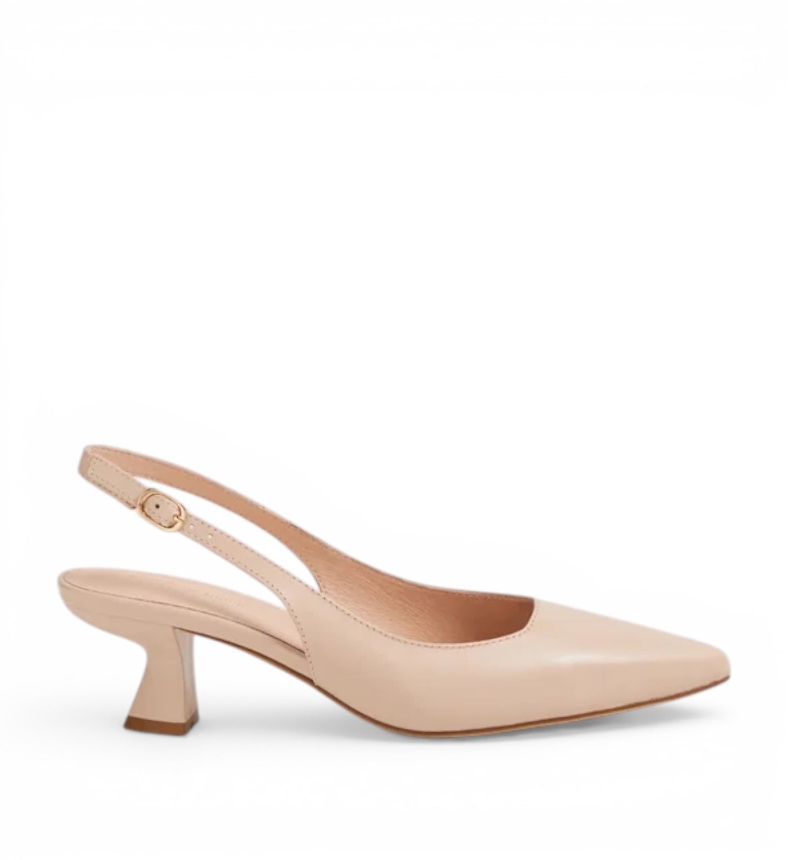 House of Florian Linly Nude leather slingback heels with pointed toe and sculpted heel.