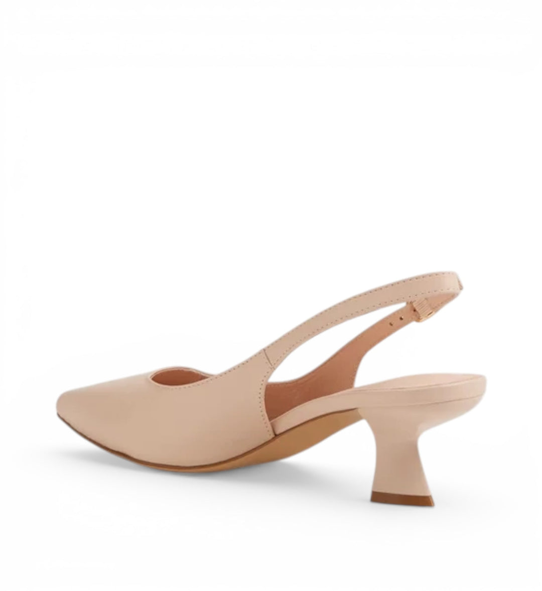 House of Florian Linly Nude slingback heels with a pointed toe and flared heel.