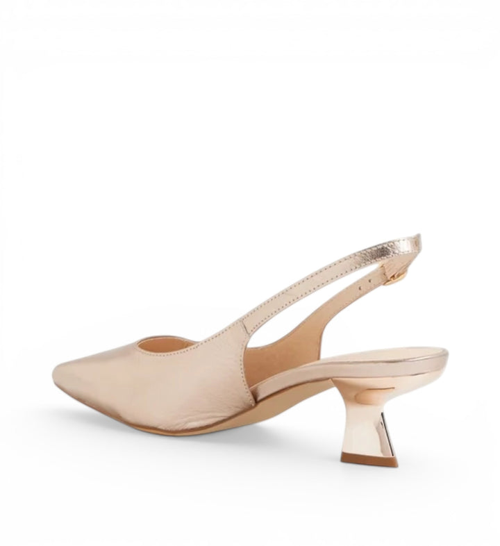 House of Florian Linly Platino rose gold metallic leather slingback kitten heel pumps