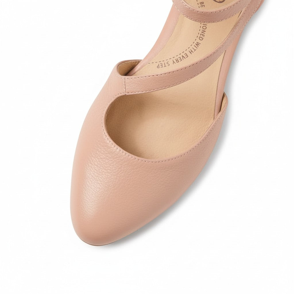 House of Florian Lonkine W Blush leather flats with Pillow Walk footbed and ankle strap.