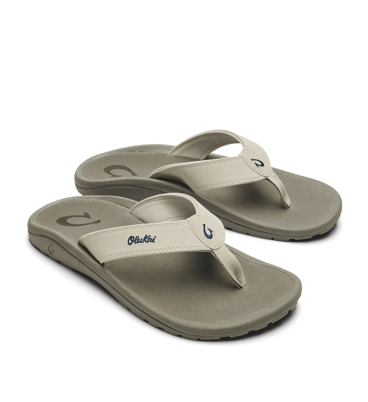 House of Florian Ohana Mens Tapa Clay flip-flops with white straps and grey soles.