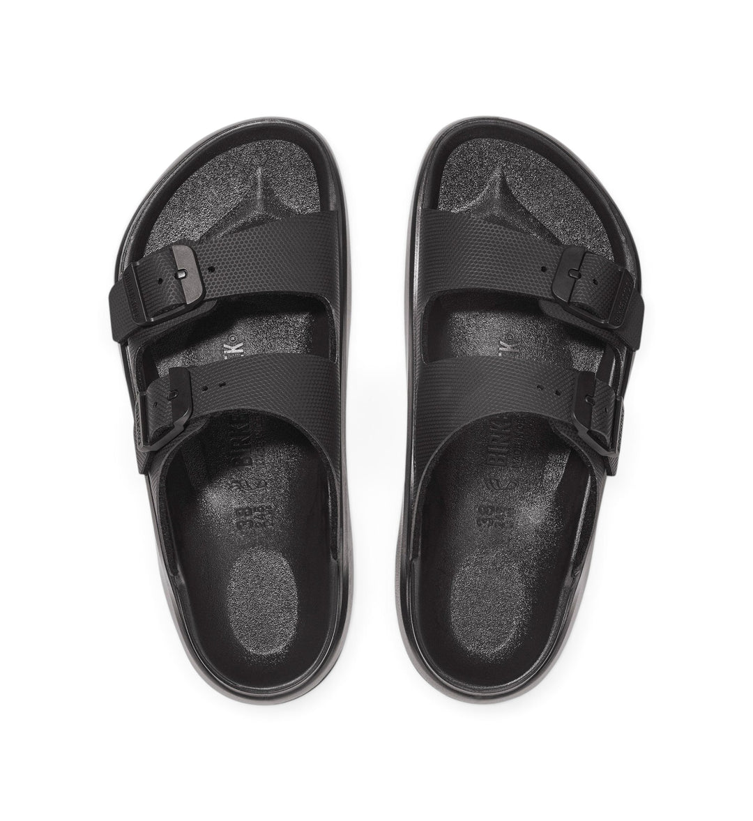 House of Florian Mogami Terra black two-strap sandals with adjustable buckles and textured Birko-Flor material