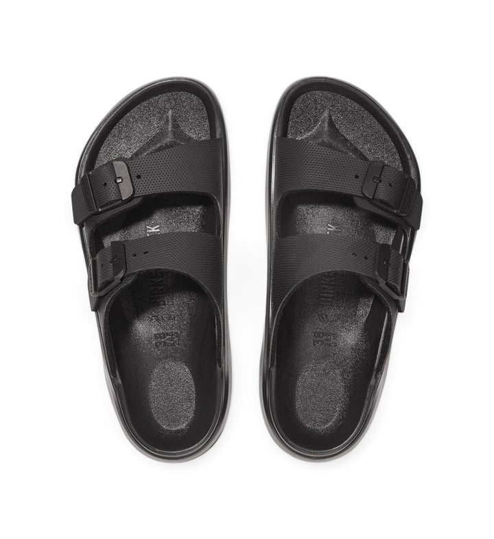 House of Florian Mogami Terra black two-strap sandals with adjustable buckles and textured Birko-Flor material