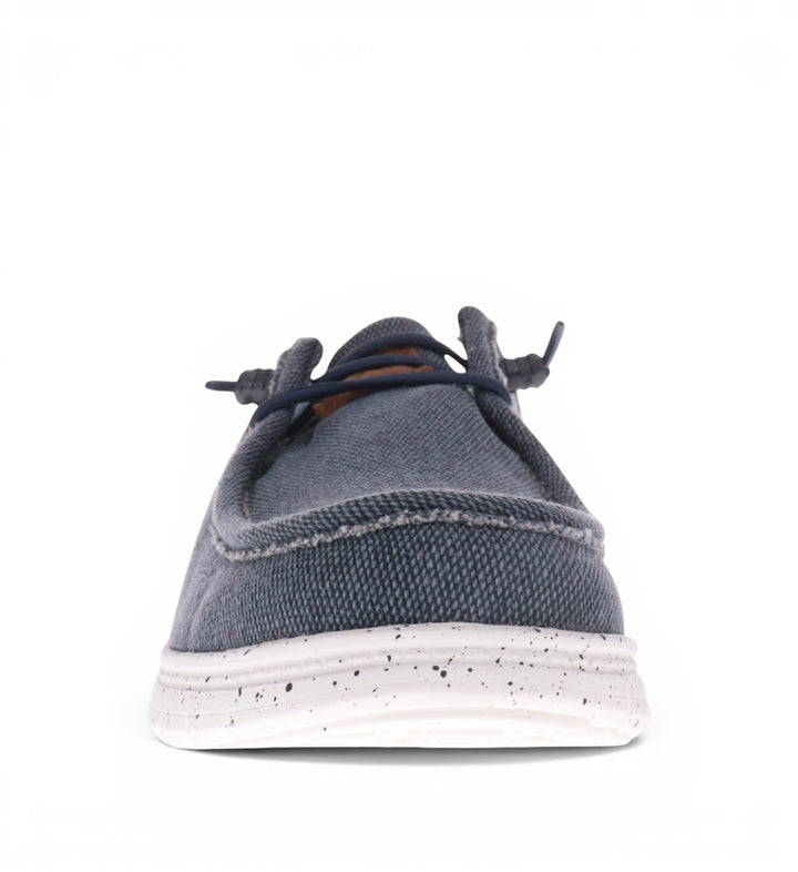House of Florian Hipster M navy blue canvas slip-on shoe with a white speckled sole and elastic lace detail