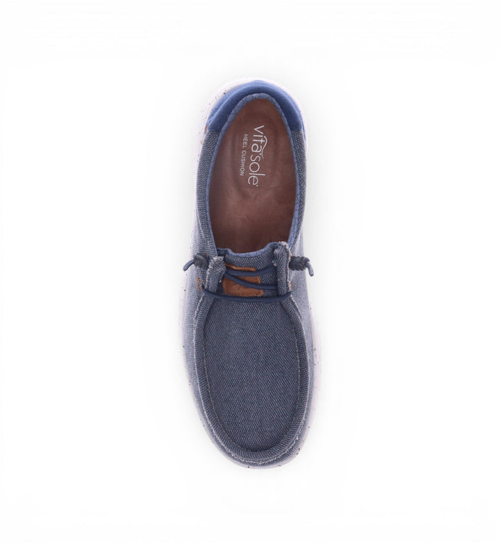 House of Florian Hipster M navy slip-on shoe with canvas upper, elastic laces, and cushioned insole top view
