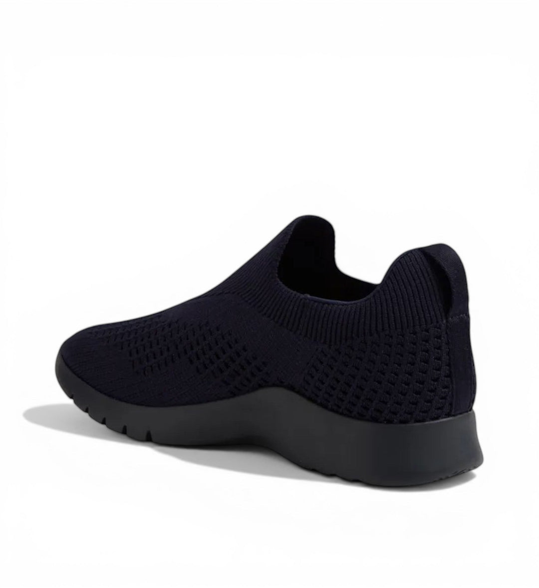 House of Florian navy knit slip-on sneakers with a textured toe box and pull tab.