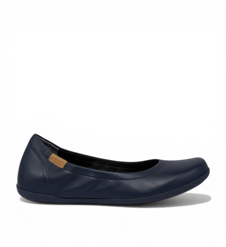 House of Florian Lozes W Navy leather ballet flats with elasticated topline and subtle brand tag.