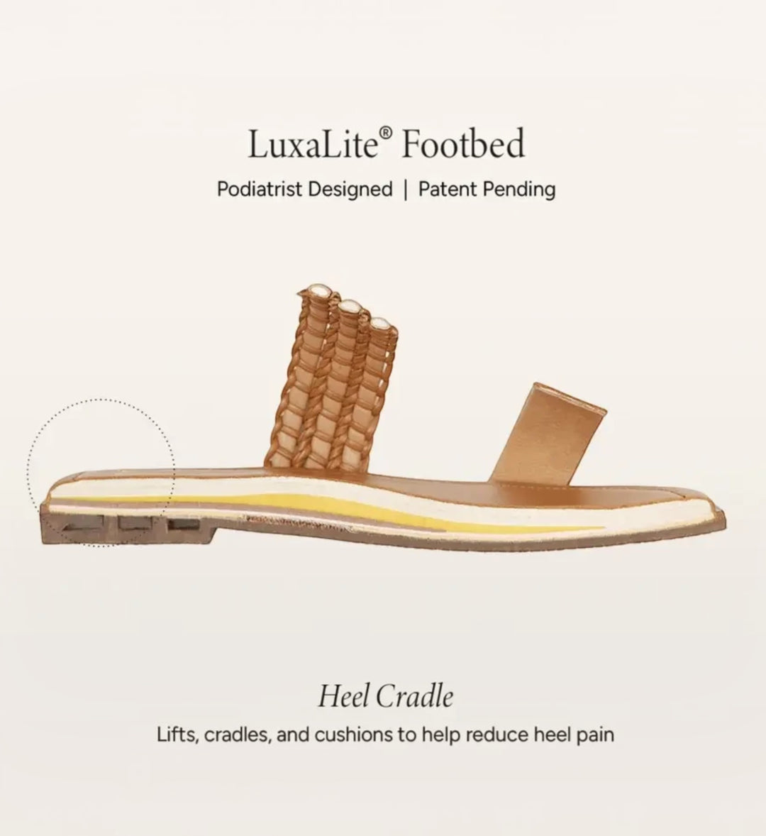 House of Florian Noa Chocolate slide sandal with woven straps and LuxaLite footbed designed for heel pain relief.
