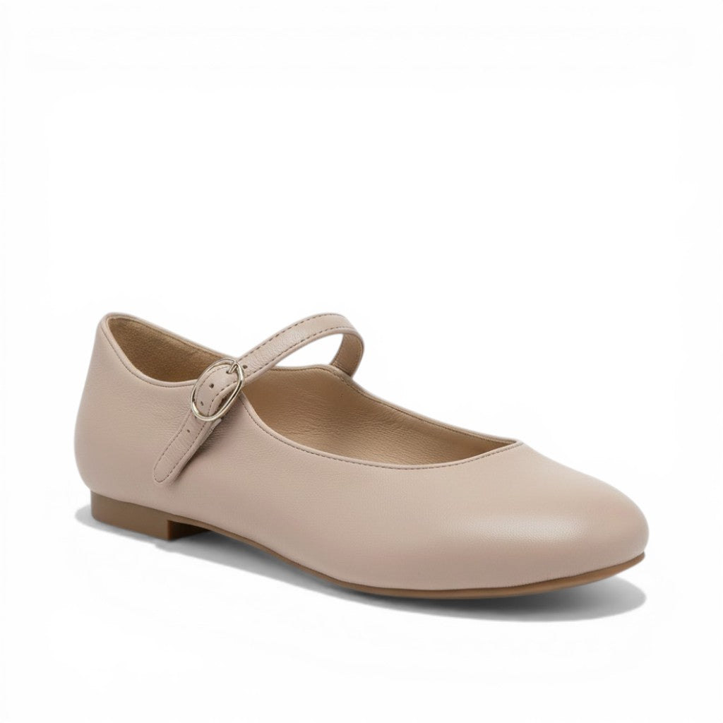 House of Florian Chimi XW Nude ballet flats with adjustable buckle strap. Smooth leather.