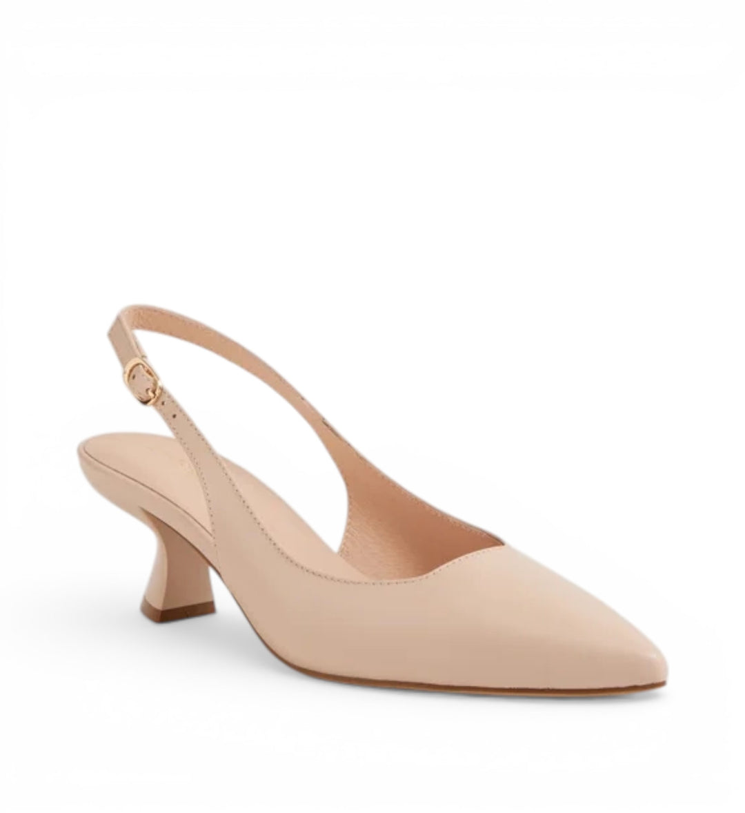 House of Florian Linly Nude slingback heels with pointed toe and sculpted heel.