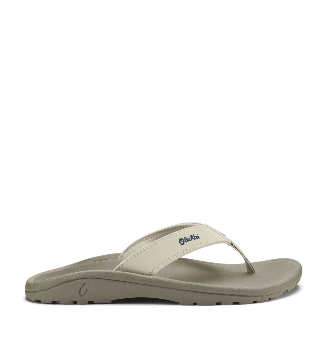 House of Florian Olukai Ohana Mens Tapa Clay flip-flops with a beige strap and grey sole.