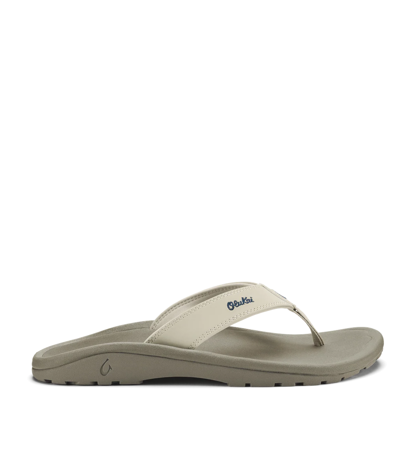 House of Florian Olukai Ohana Mens Tapa Clay flip-flops with a beige strap and grey sole.