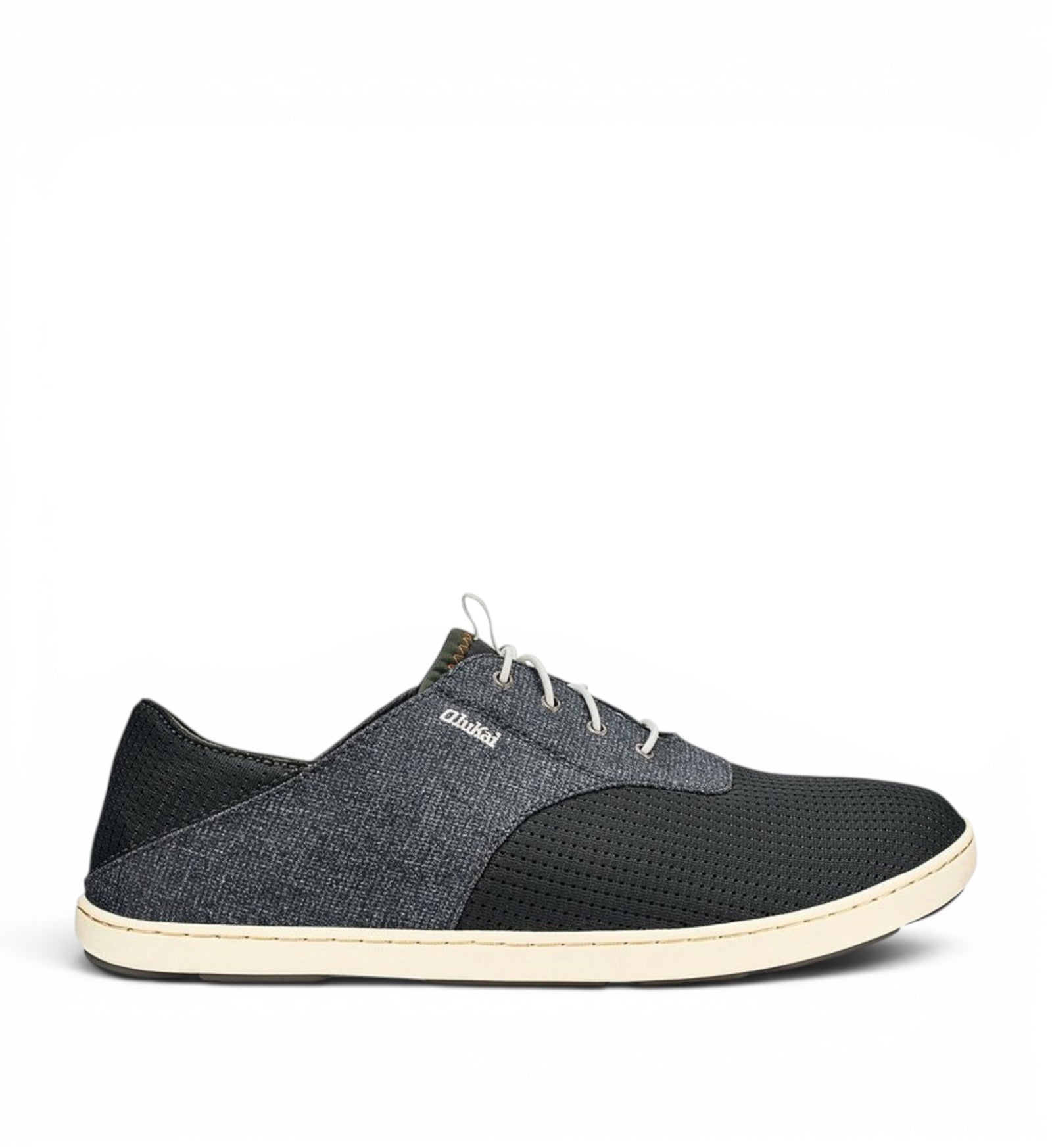 House of Florian Olukai Nohea Moku men's dark shadow sneakers with white laces and a cream sole.