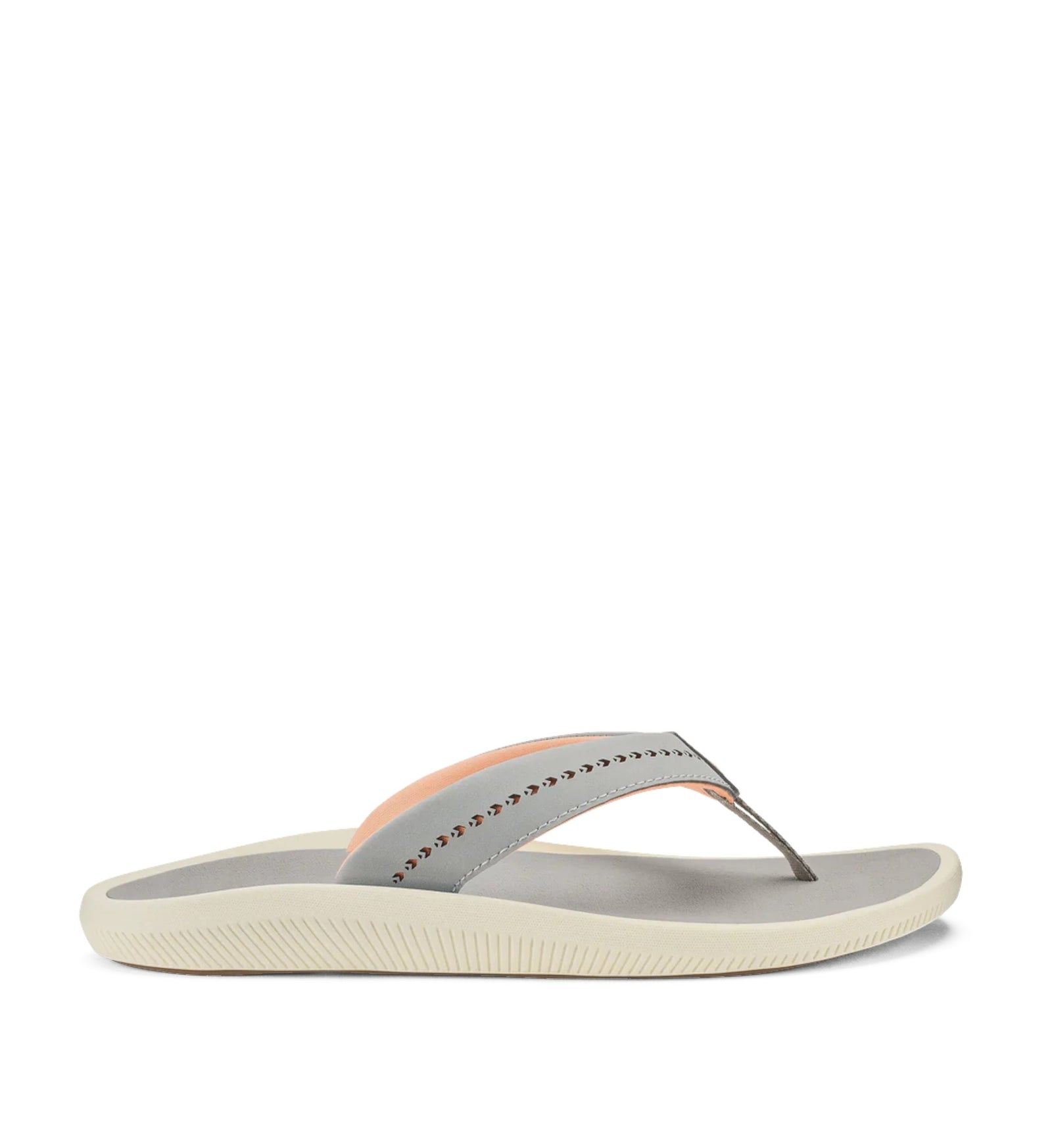 House of Florian Olukai Ulele Ash/Ash women's flip-flops with grey straps and peach lining.