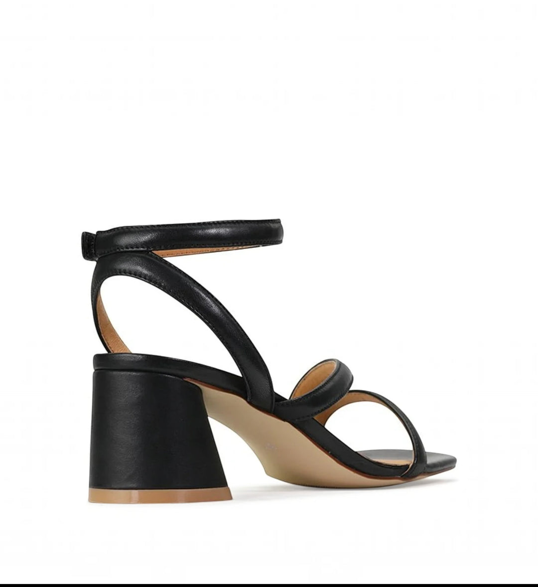 House of Florian Petricia black leather heeled sandals with an ankle strap and block heel