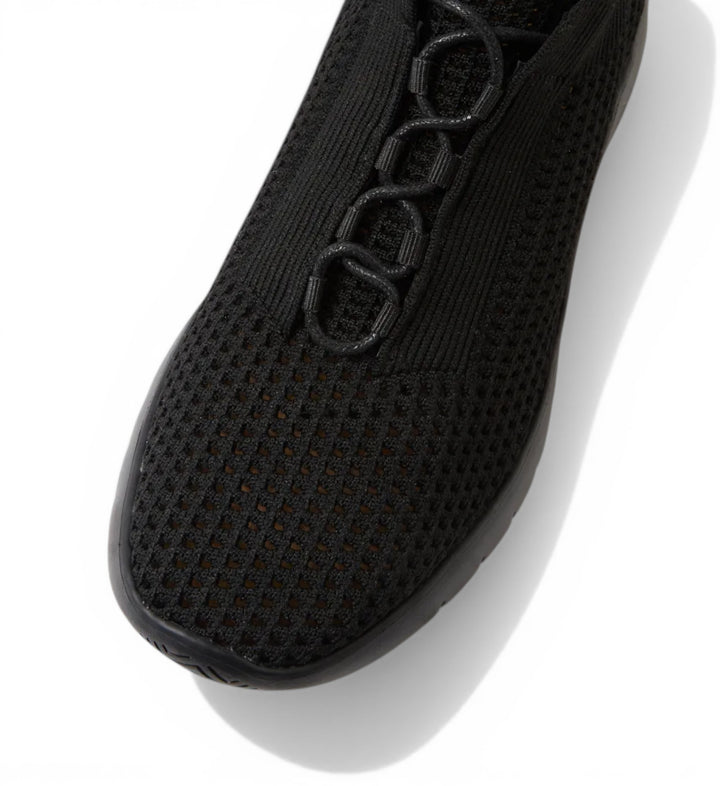 House of Florian Prisse XW black knit sneakers with elastic laces and breathable mesh.
