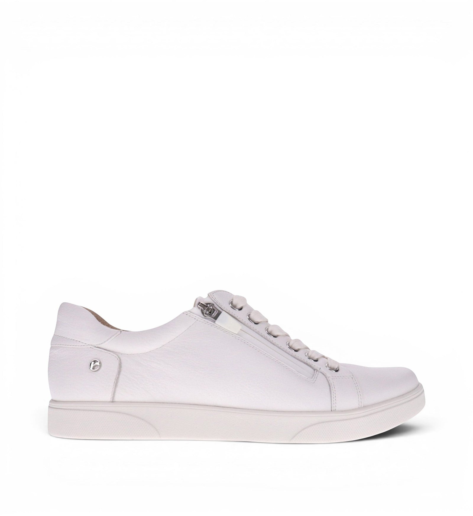 House of Florian REVERE Brisbane W White leather sneakers with side zipper and lace-up closure.