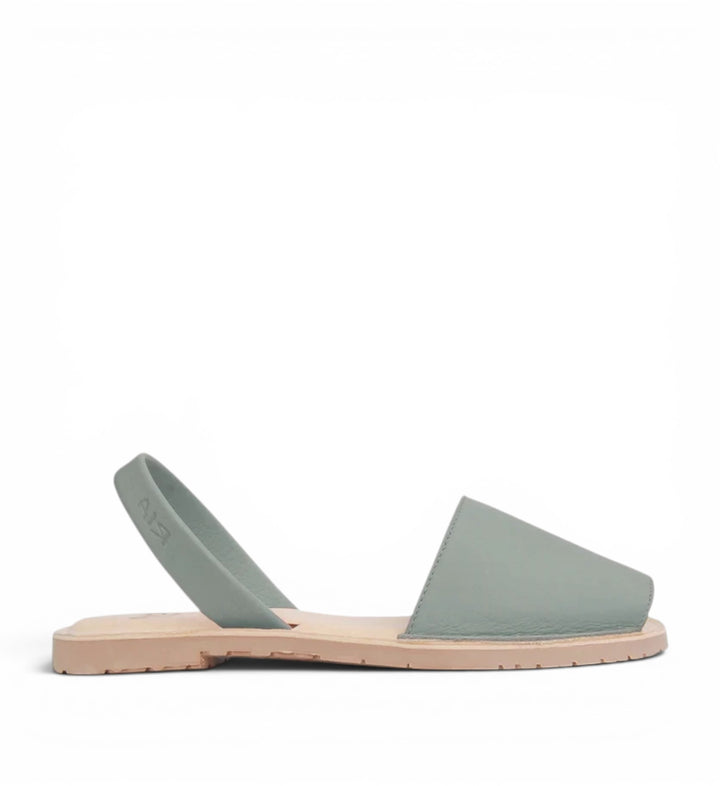 House of Florian Avila Cushioned Avarcas Sandals in sage velvet with a tan sole and slingback strap.