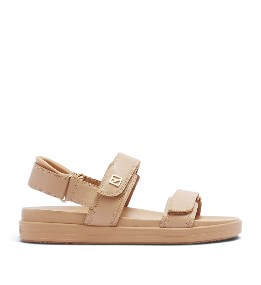 House of Florian Rome Camel sandals featuring adjustable velcro straps and a comfortable platform sole in beige leather