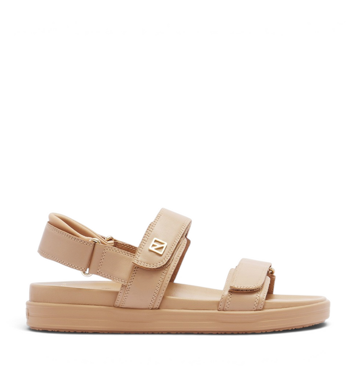 House of Florian Rome Camel sandals featuring adjustable velcro straps and a comfortable platform sole in beige leather