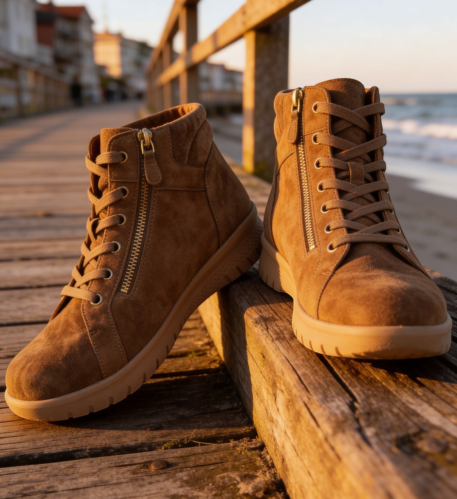 House of Florian Shaunat XF Light Choc Suede boots with side zip and laces. Comfortable, casual footwear.