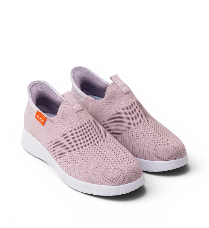 House of Florian Slipstream lightweight slip-on sneakers in pink knit fabric with white soles.
