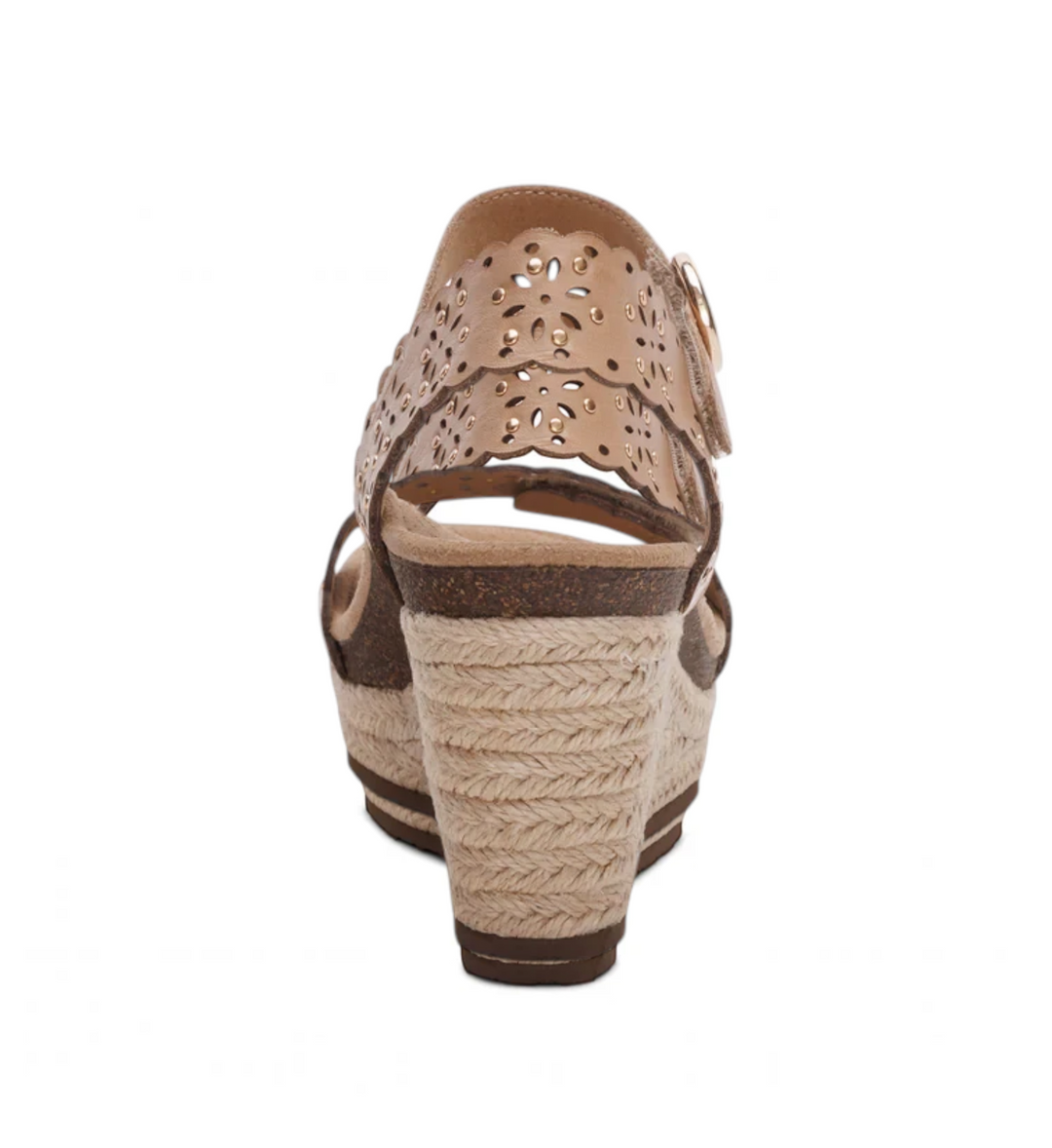 House of Florian Sydney sand espadrille wedge sandal with laser-cut floral details and memory foam footbed