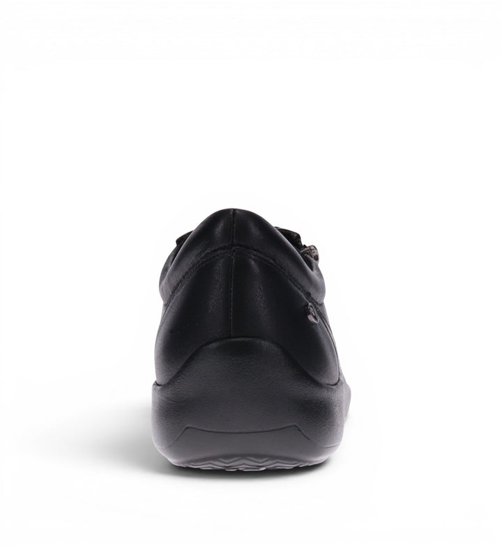 House of Florian Tampa W black leather casual shoe, back view.