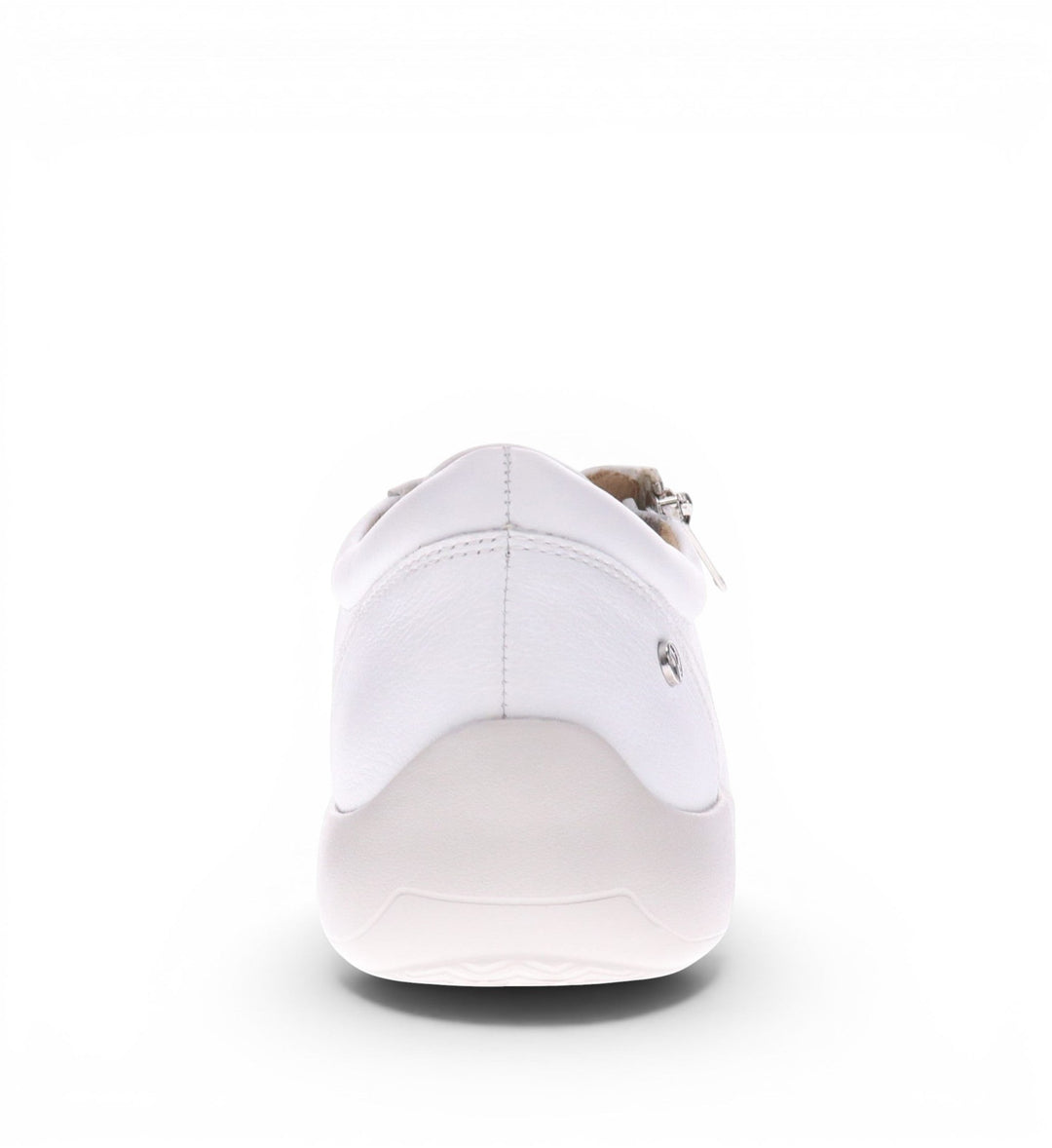 House of Florian Tampa white leather sneakers with side zip and subtle heel.