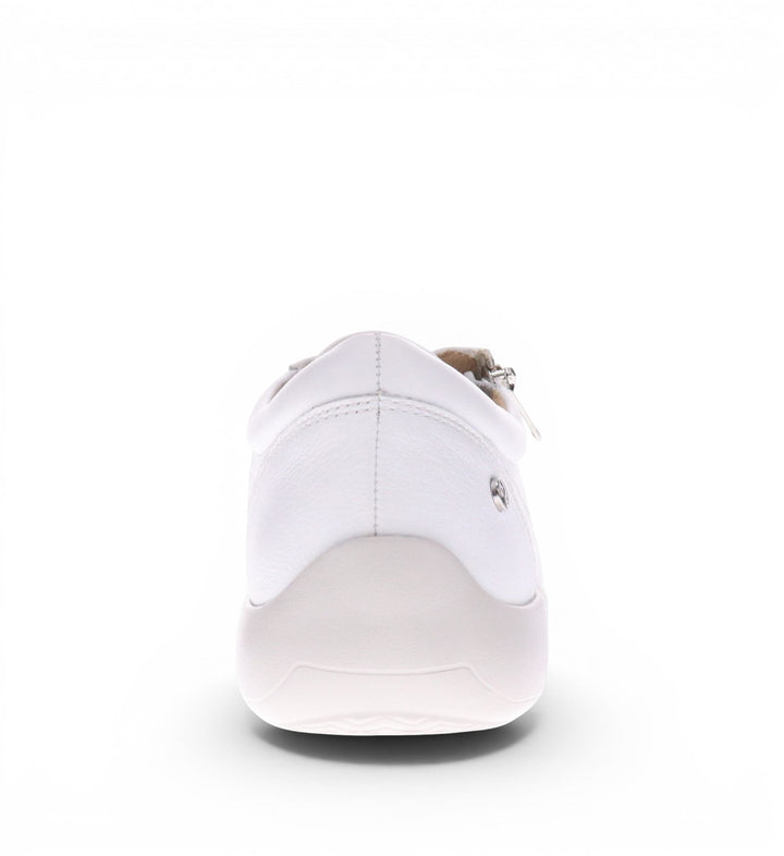 House of Florian Tampa white leather sneakers with side zip and subtle heel.