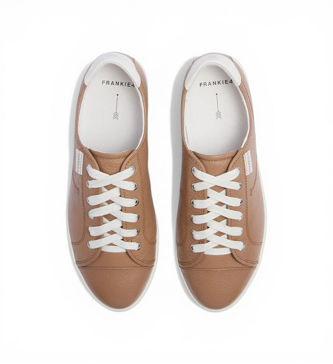 House of Florian Nat III Soft Tan Tumbled leather sneakers with white laces and soles.