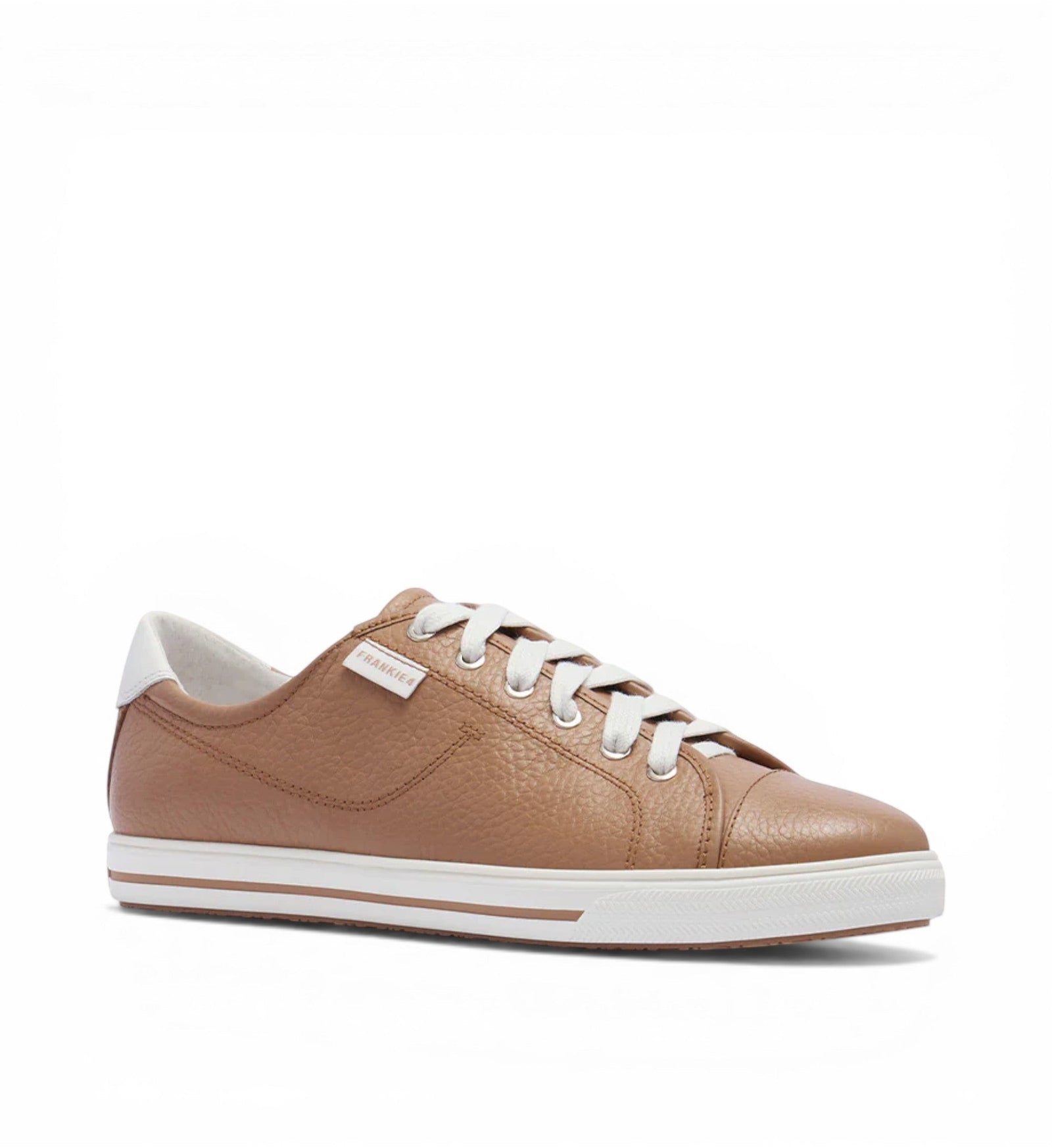 House of Florian Nat III Soft Tan Tumbled leather sneakers with white laces and contrast heel.