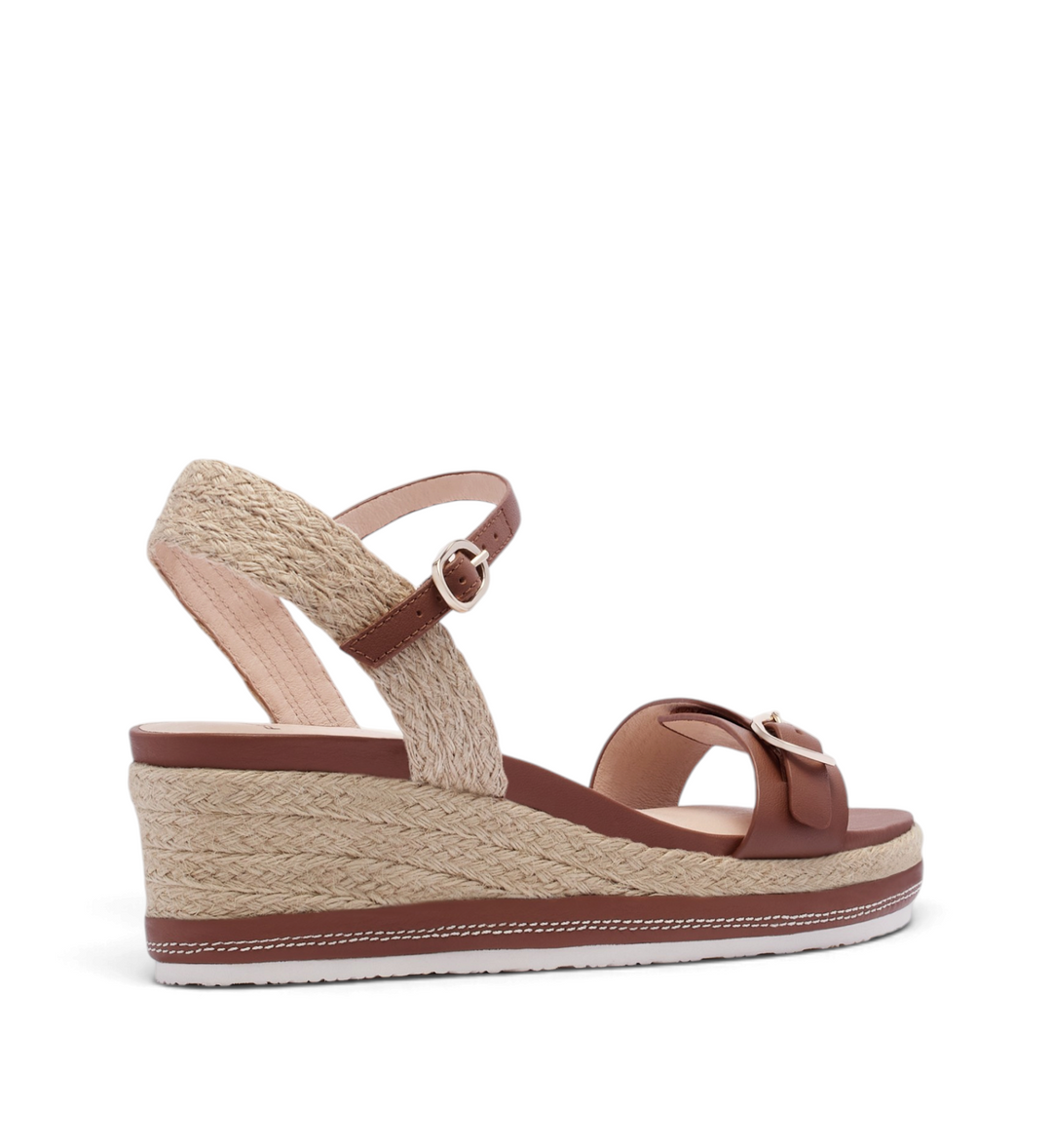 House of Florian Halle rich tan wedge sandal with jute-wrapped platform, ankle strap, and buckle detail