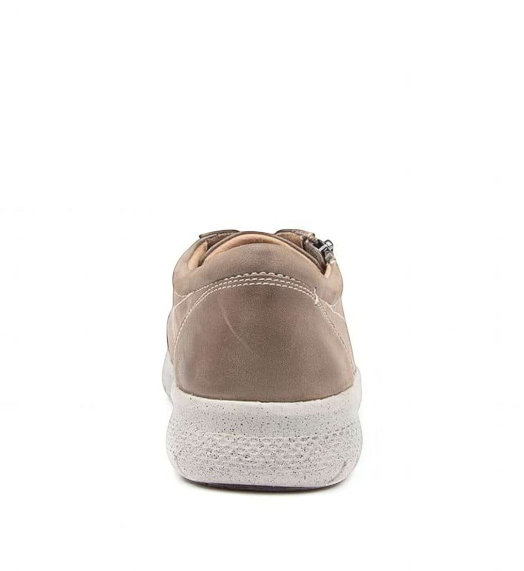 Rear view of House of Florian Solar XF taupe nubuck leather casual shoe with a textured white sole