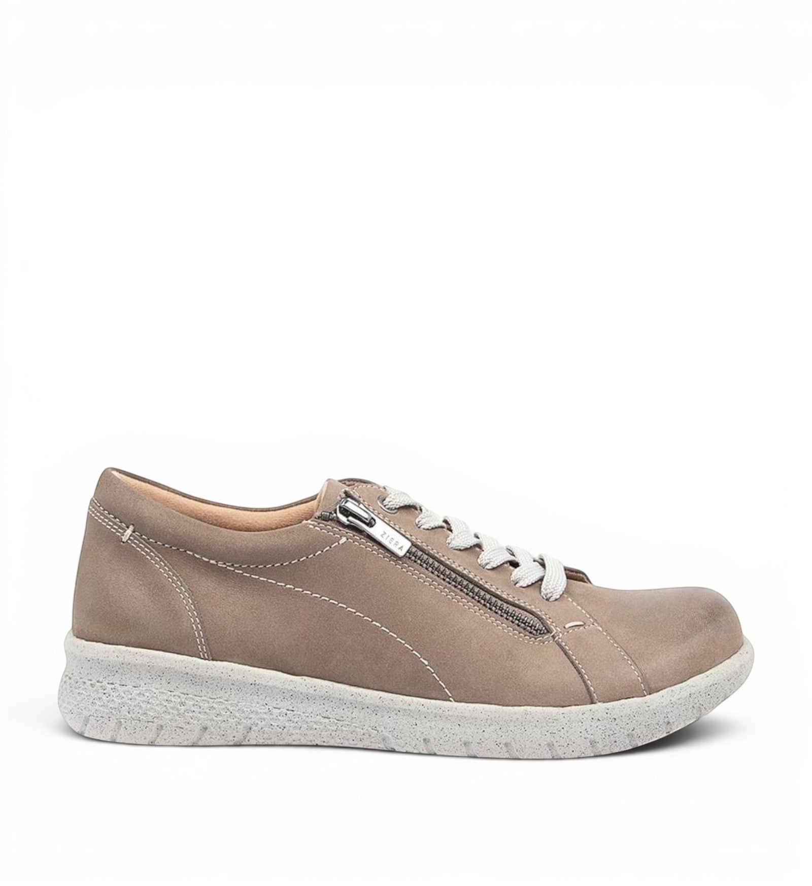 House of Florian Solar XF taupe nubuck leather sneaker with side zipper and white speckled sole