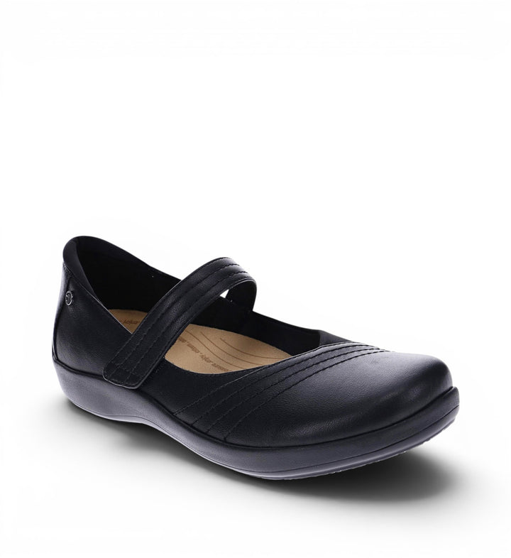 House of Florian REVERE Timaru W Black French mary jane shoe with neoprene panels and adjustable strap for comfort.
