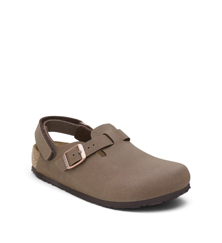 House of Florian Birkenstock Tokio kids clog in mocha BirkiBuc with adjustable ankle strap and cork footbed