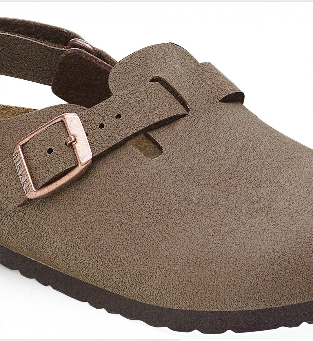 House of Florian Birkenstock Tokio kids clog in mocha BirkiBuc with an adjustable ankle strap and copper buckle
