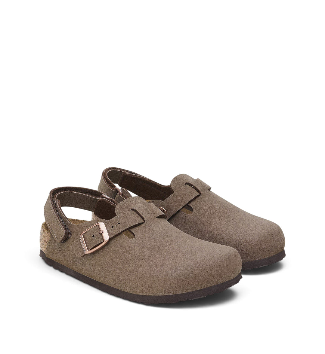 House of Florian Birkenstock Tokio kids clogs in mocha BirkiBuc with adjustable ankle strap and cork footbed