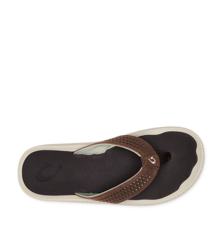 House of Florian Ulele Dark Wood flip-flops with brown perforated straps and white soles.