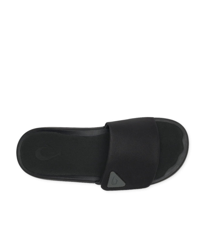 House of Florian Ulele Lanai Lava Rock black slides with textured strap and contoured footbed.