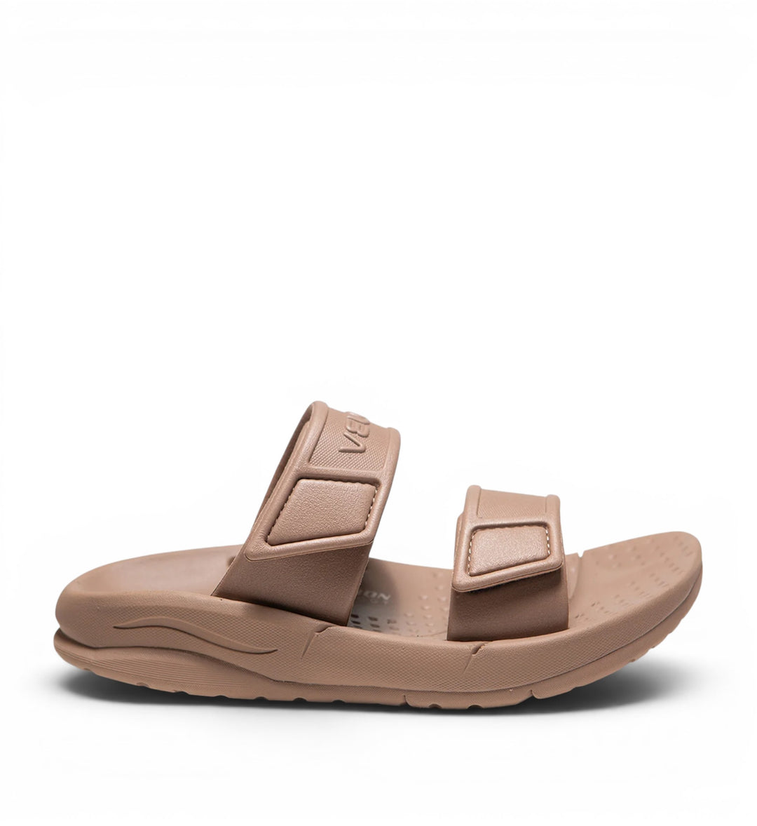 House of Florian VELOUS Active Two-Strap Taupe sandals with adjustable velcro straps and contoured footbed.