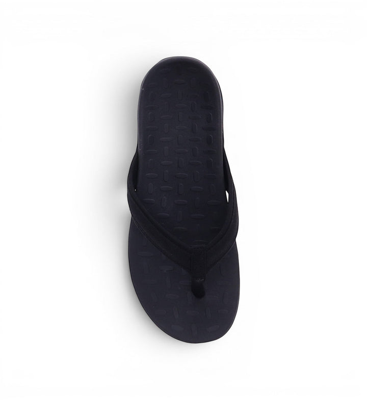 House of Florian Venture Black flip-flops with textured sole and fabric thong strap.