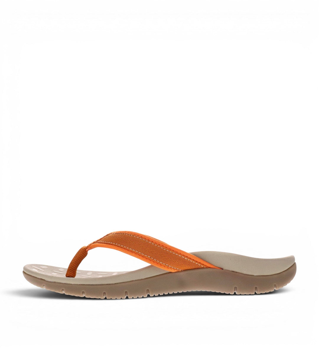 House of Florian Venture Ginger orange canvas flip-flop sandal with contoured footbed.