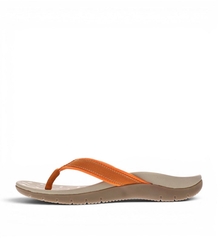 House of Florian Venture Ginger orange canvas flip-flop sandal with contoured footbed.