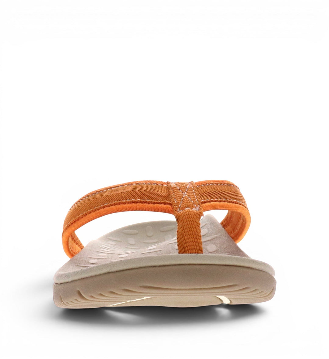 House of Florian Venture Ginger orange fabric thong sandals with contoured footbed and textured sole.