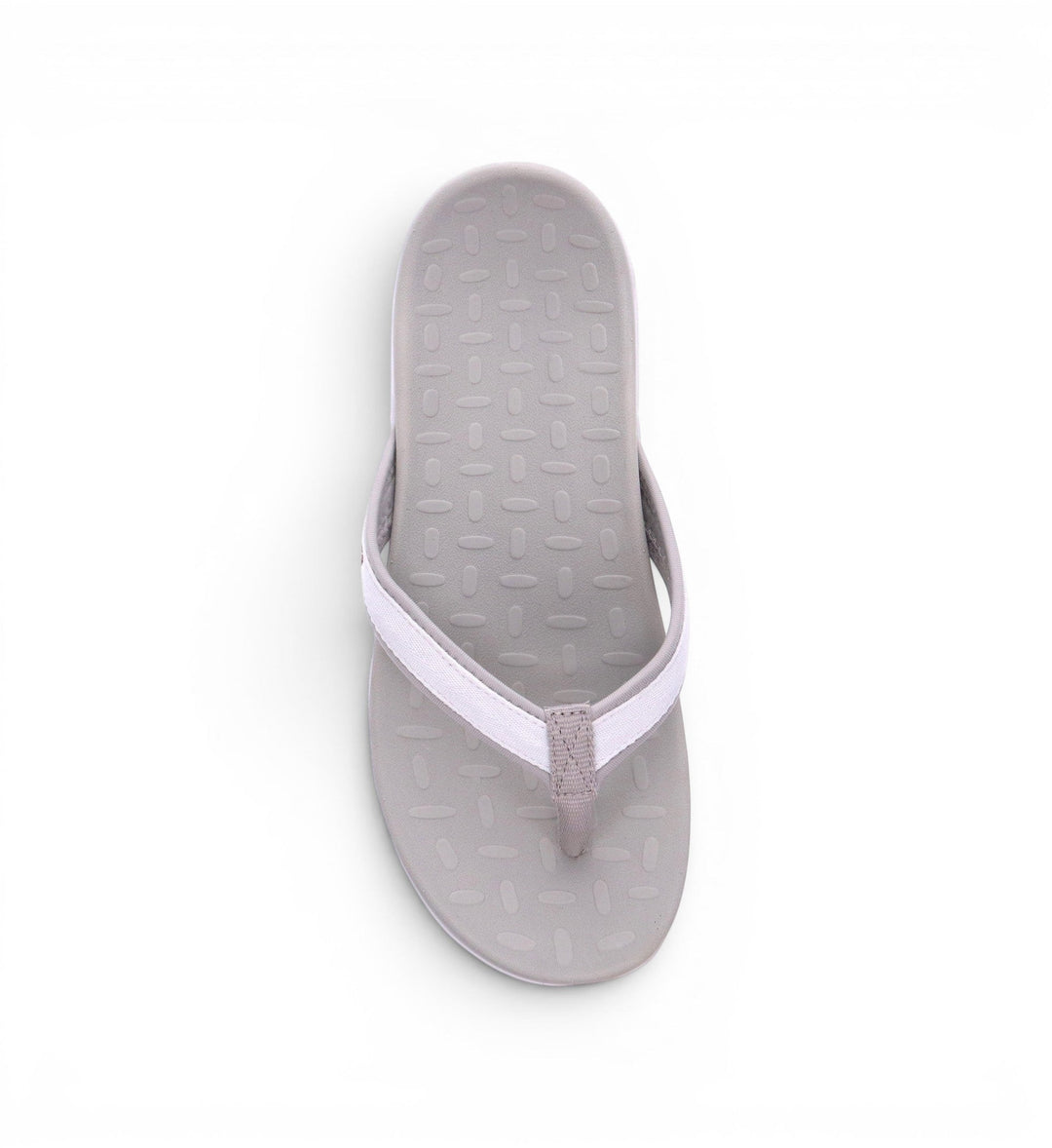 House of Florian Venture White flip-flops with a textured grey sole and white fabric straps.