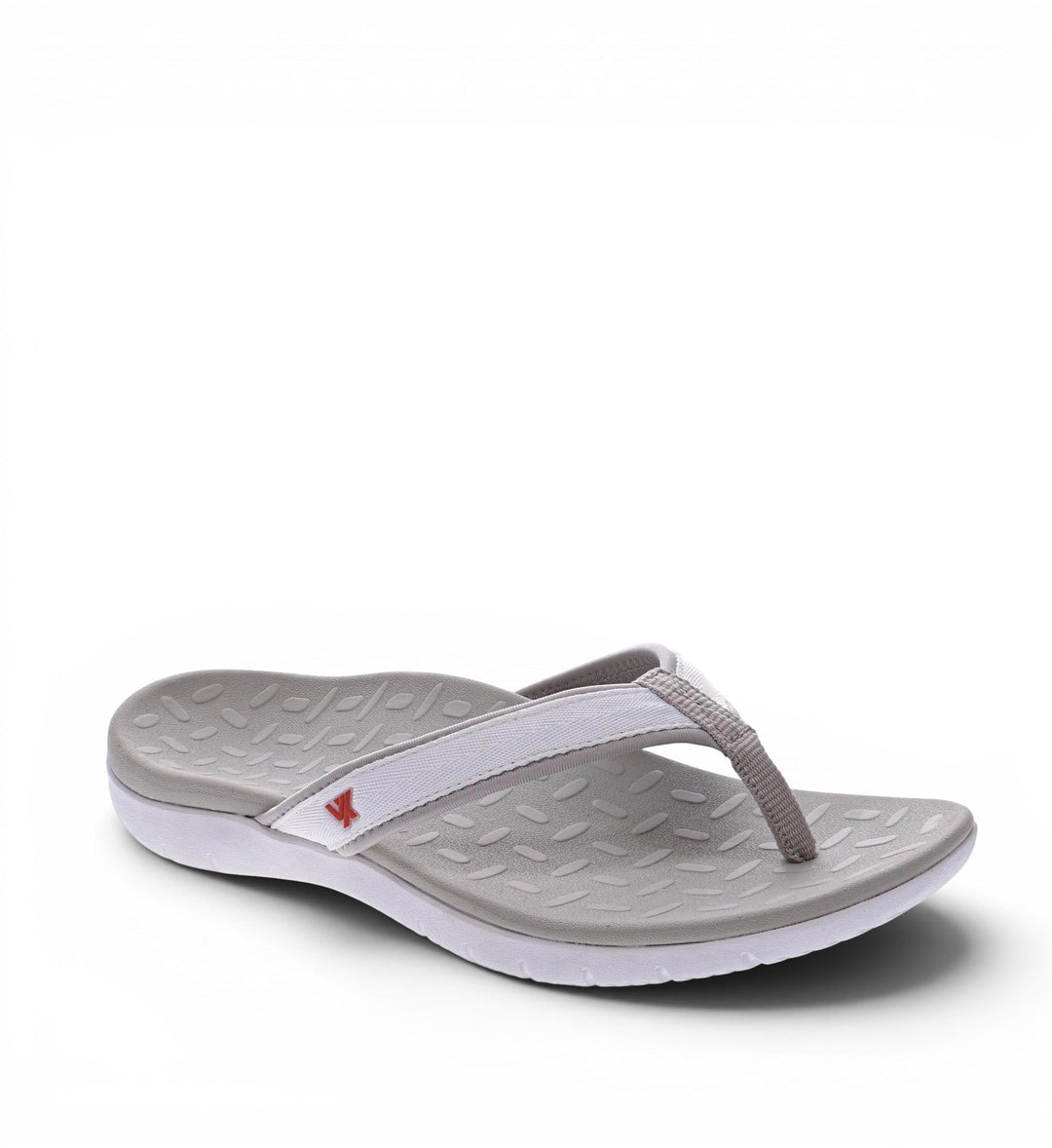 House of Florian Venture White flip-flops with grey textured footbed and white fabric straps.